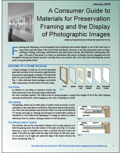 A Consumer Materials for Preservation Framing and the Display of Photographic Images